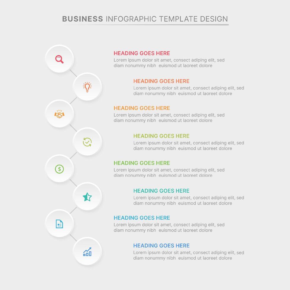 Simple List Circular Round Business Infographic Design Template with 8 Data Points vector
