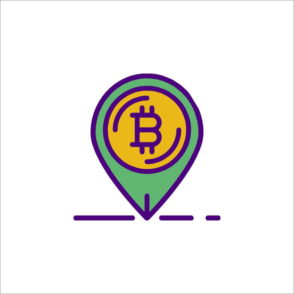 Bitcoin Location Icon Cryptocurrency Map Pin Blockchain, investment vector