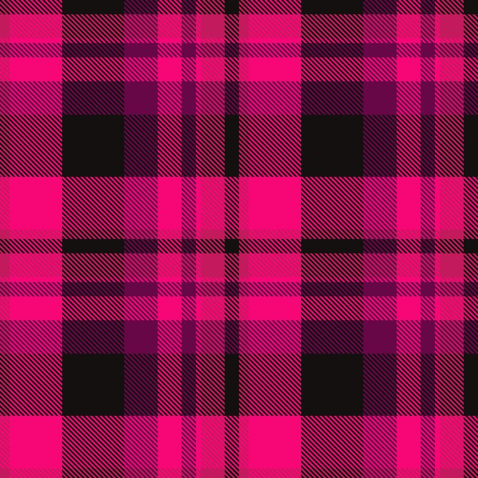 A vibrant, seamless plaid pattern in bold pink and dark hues. A classic design reimagined with a modern, striking color scheme. Perfect for textiles, backgrounds, and creative projects. vector