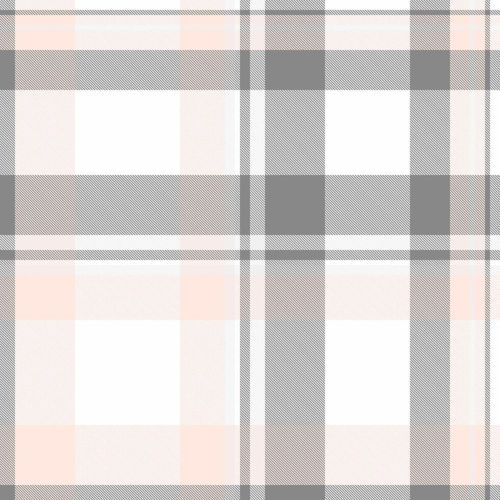 Soft plaid pattern, in peach, white, and grey. Ideal for backgrounds, textiles, and design projects needing a modern, yet comforting aesthetic. Versatile stylish. vector