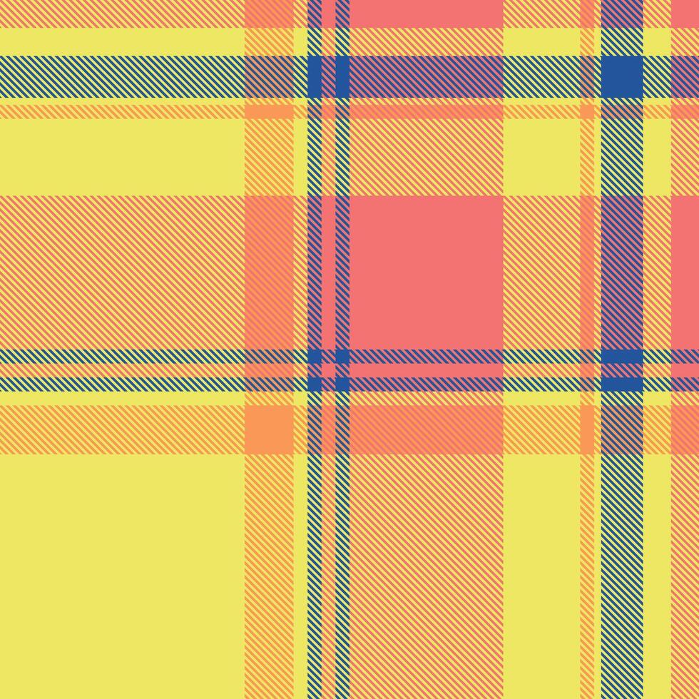 Vibrant plaid pattern in sunny yellows, oranges, reds, and blues. A classic textile design perfect for backgrounds, fabrics, and adding a colorful touch. Versatile texture. vector