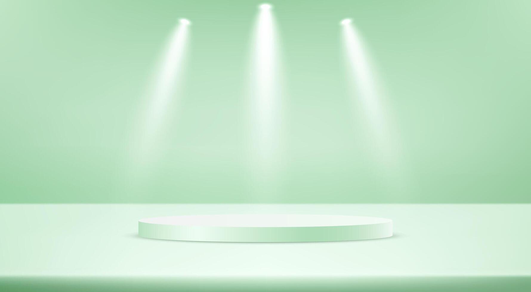 Pastel green studio room background. Green color background 3d with podium. Empty room with light effect. Space for selling products on the website. illustration. vector