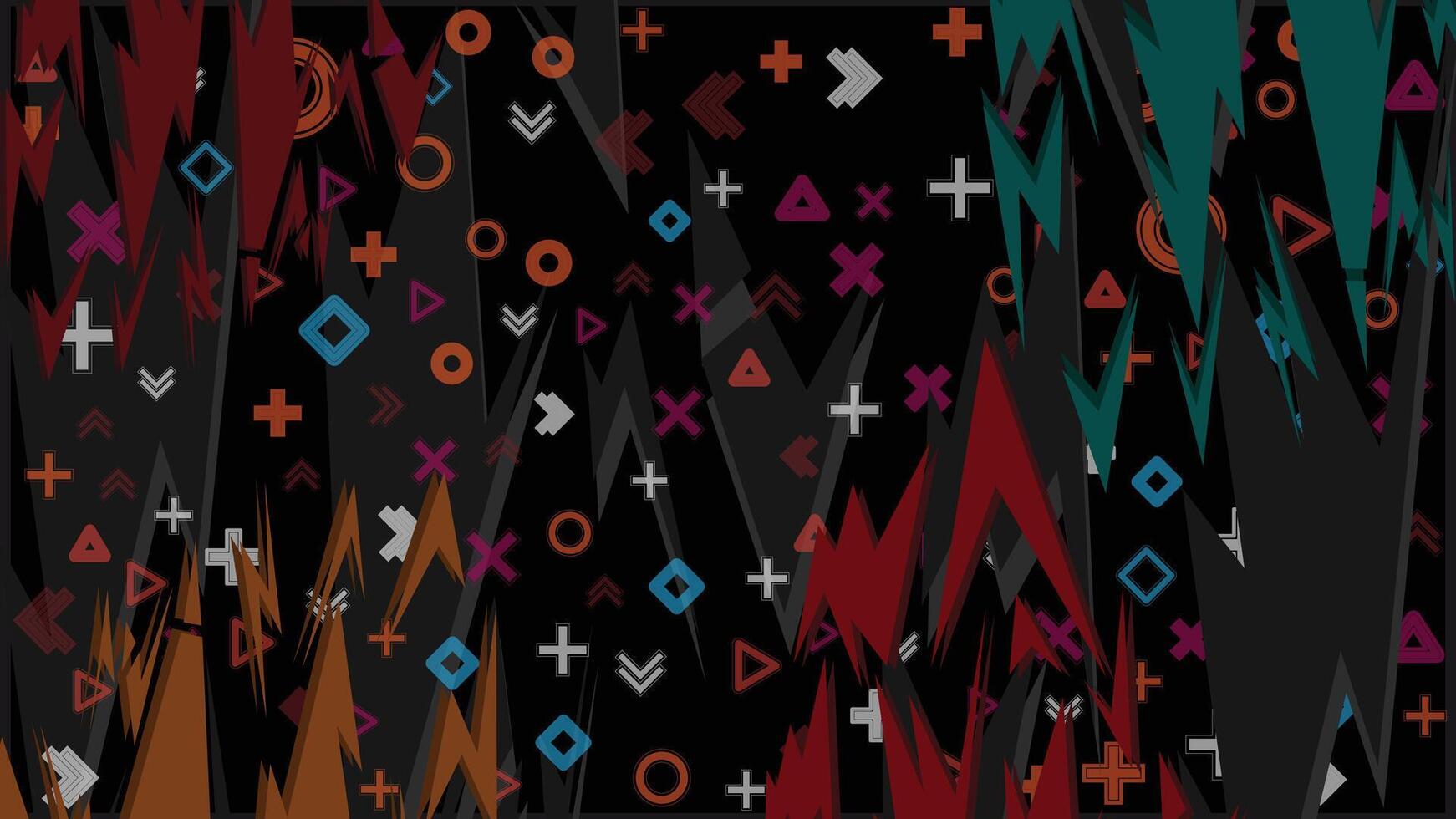 Abstract Neon Geometric Shapes with Multi Color Arrows Plus and Cross Pattern for Gaming Interface Background vector