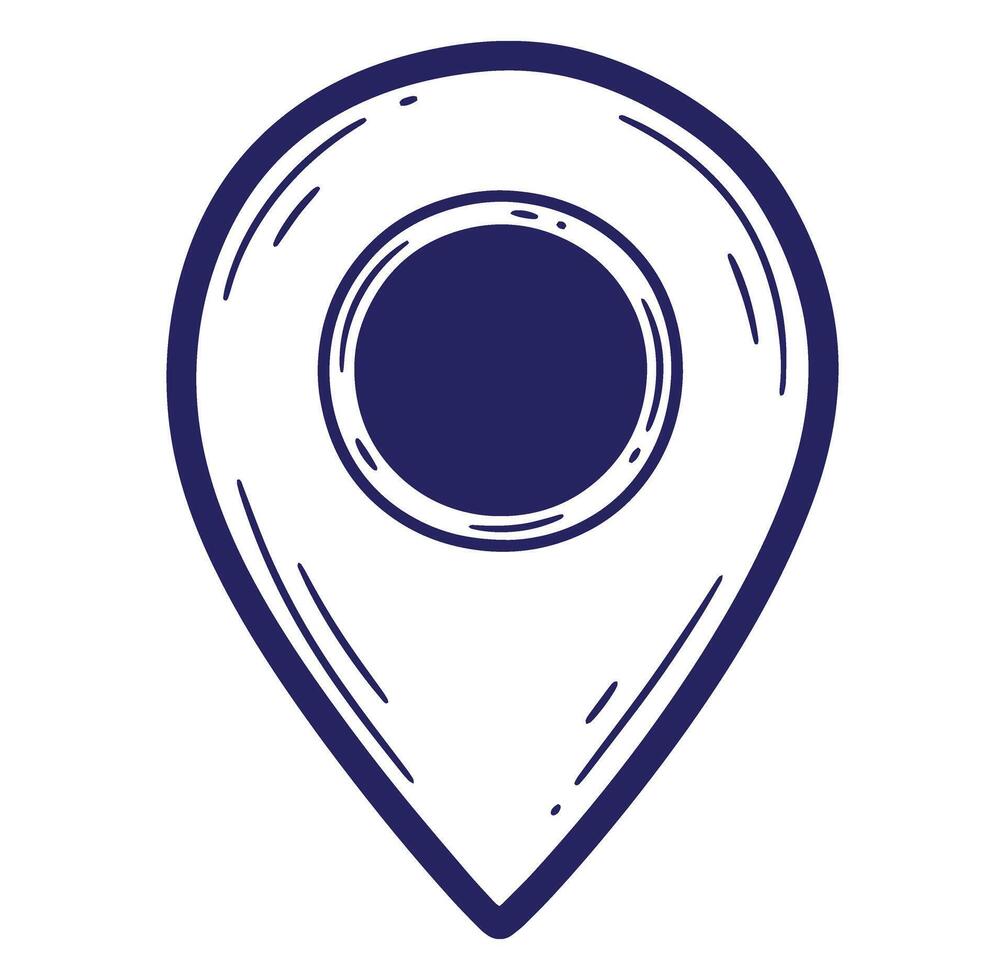Hand drawn location pin icon in deep blue color for mapping and navigation purposes. vector