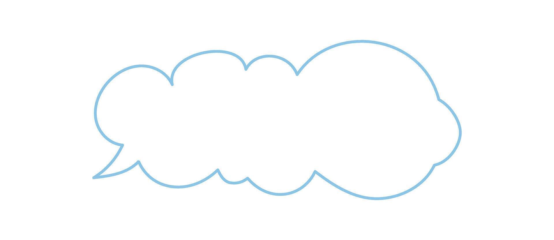 Hand drawn blue cloud speech bubble outline in organic round style. Talk message with chat box and comment textbox, modern sketch element for conversation or communication backgrounds. vector