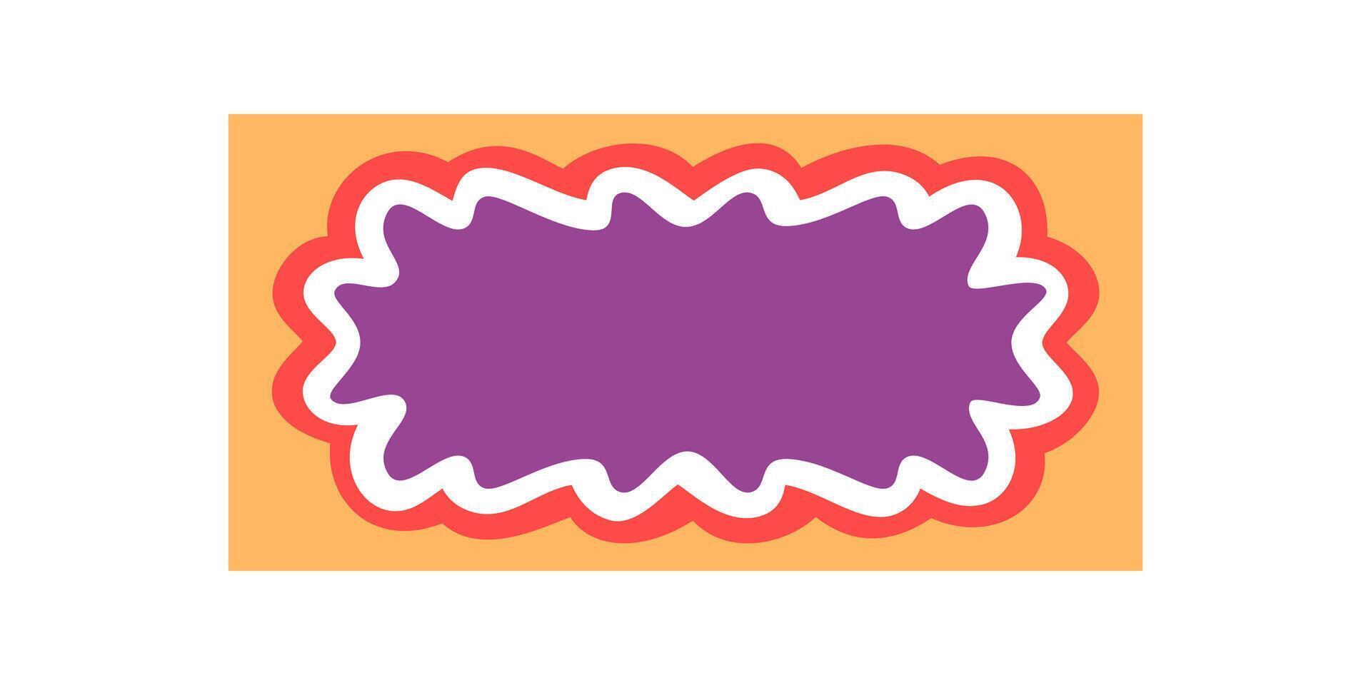 Groovy retro rectangle with wavy scallop border and funky shape in cartoon graphic style. Purple and orange background create a y2k pop frame, ideal for graphic projects or playful vintage art vector