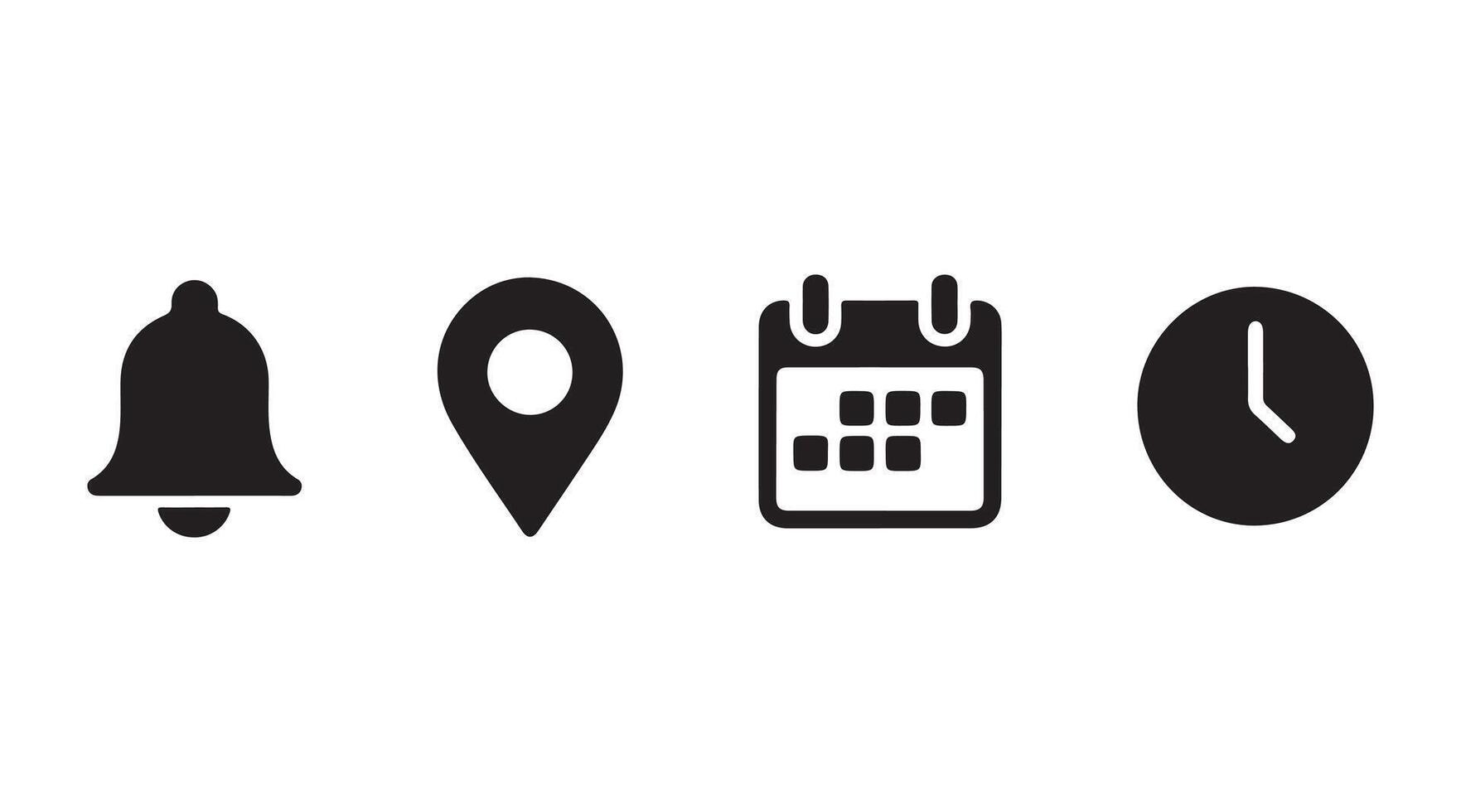 Location, time, calendar and notification bell icons set. Set of icons for web design vector