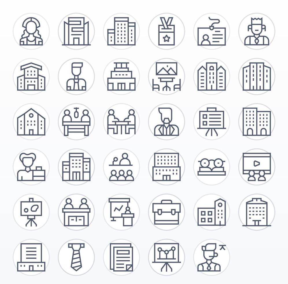 35 Pixel Optimized Icons themed around Corporate in High Resolution Regular Line format vector