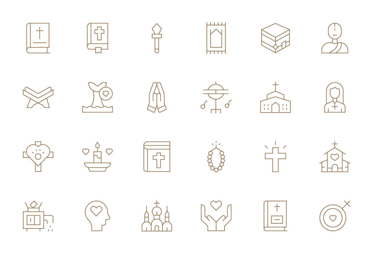 24 High Resolution Thin Line Icons for Devotion with Pixel Aligned precision vector