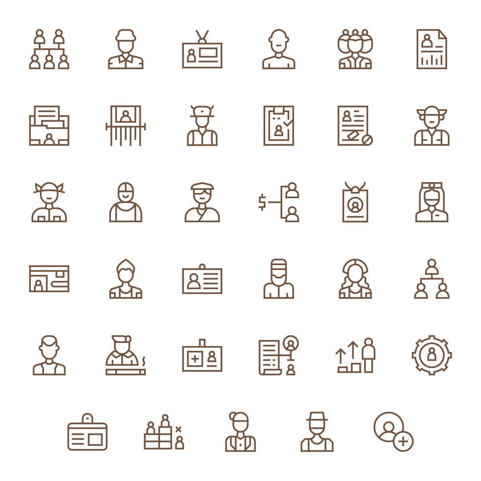 35 Pixel Aligned Icons themed around Personnel in High Resolution Regular Line format vector