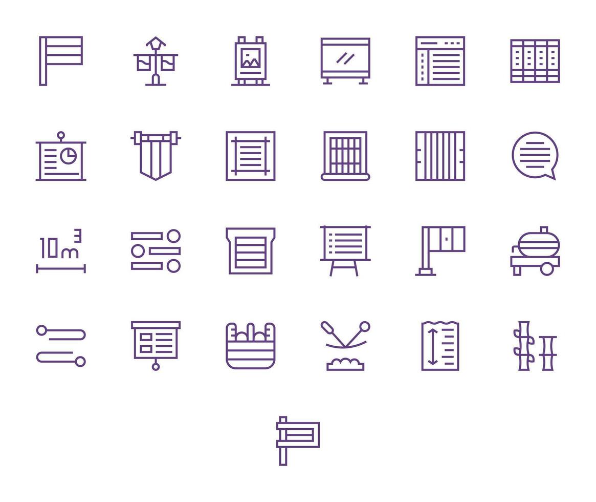Horizontal Graphics Pack including 25 Regular Line High Resolution Grid Fitted Icons vector