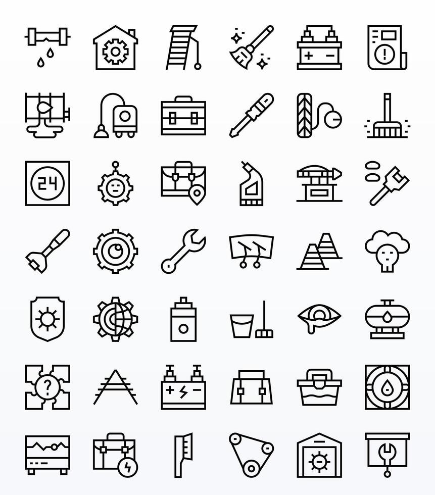 Maintenance Visual Pack containing 42 Regular Line Pixel Optimized Icons vector