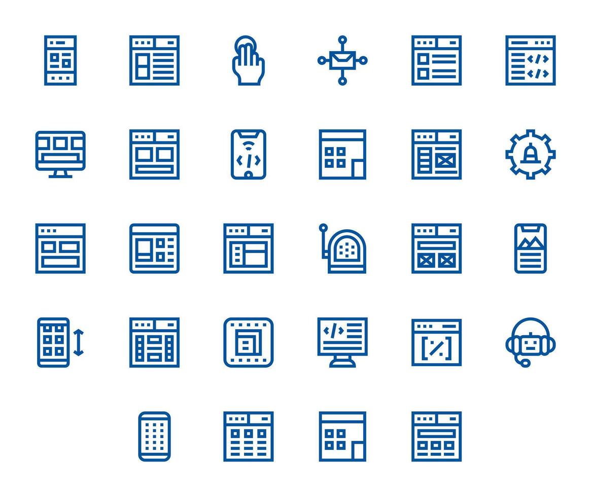 28 High Resolution Icons for Responsive in Grid Fitted Bold Line Format vector