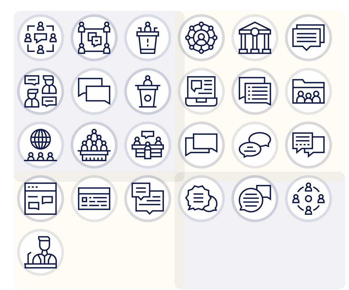 regular línea estilo foro íconos con 25 alto resolución píxel optimizado diseños vector