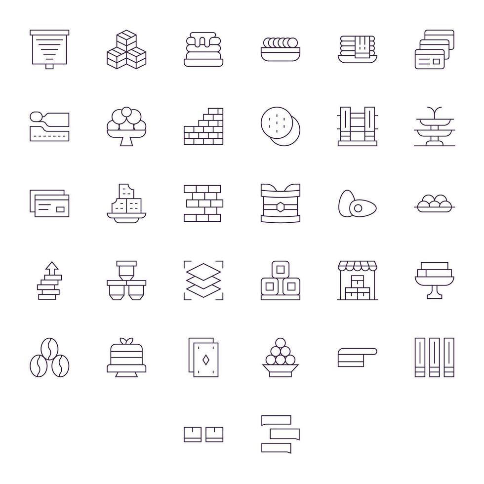 32 Thin Line Icons designed for Stacked in 128x128 Pixel Aligned format vector