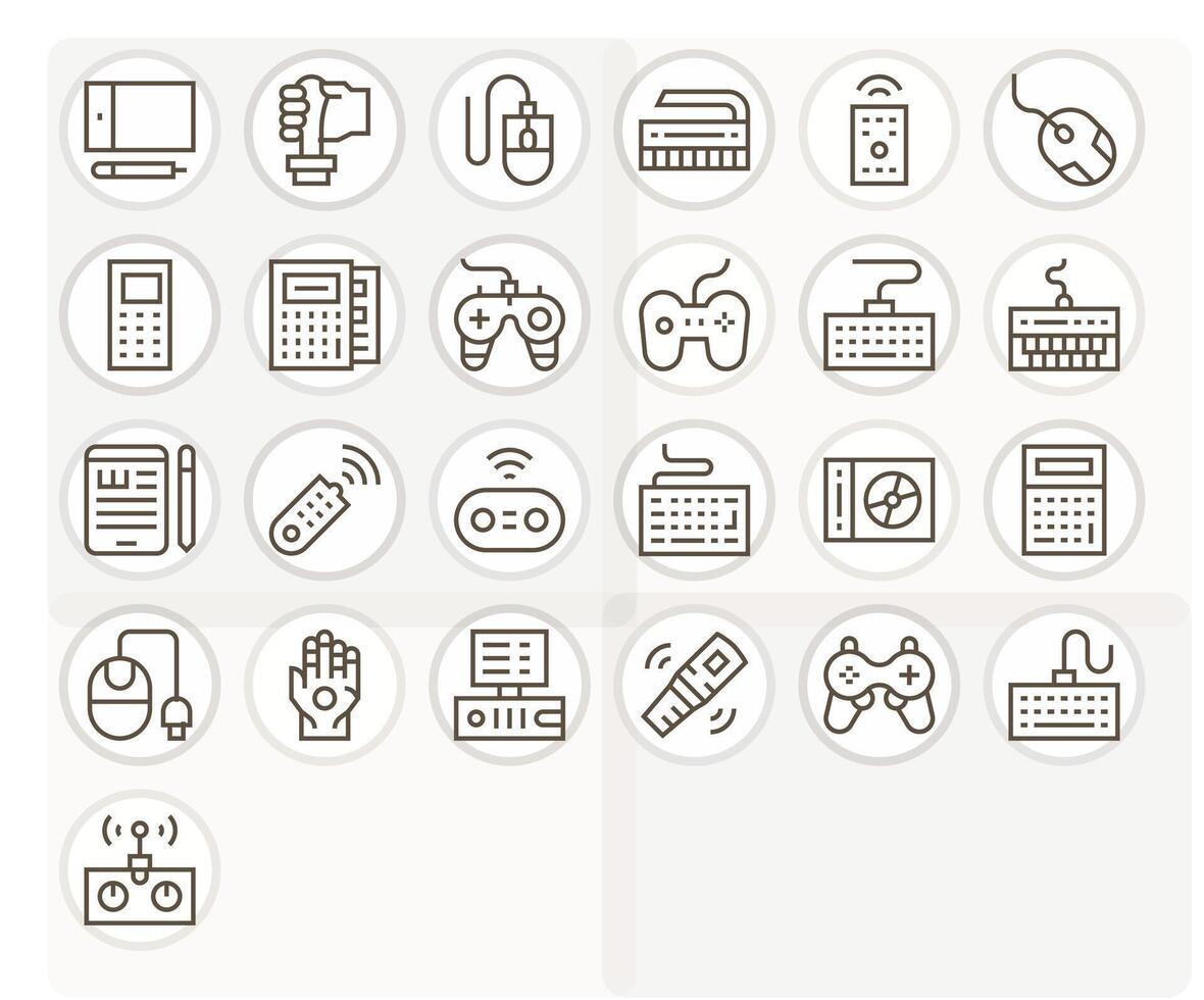 25 Input Device Pixel Aligned Icons in High Resolution Regular Line Aesthetic vector