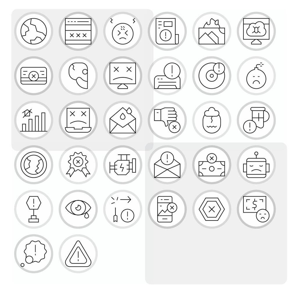32 Thin Line Icons for Error in crisp High Resolution Pixel Aligned resolution vector