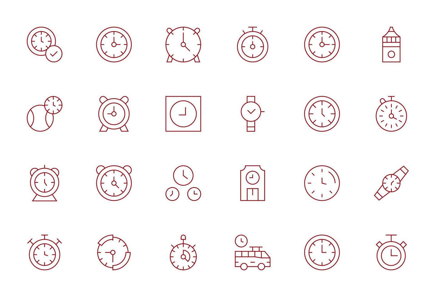 24 Thin Line Icons for Punctuality in crisp High Resolution Pixel Optimized resolution vector