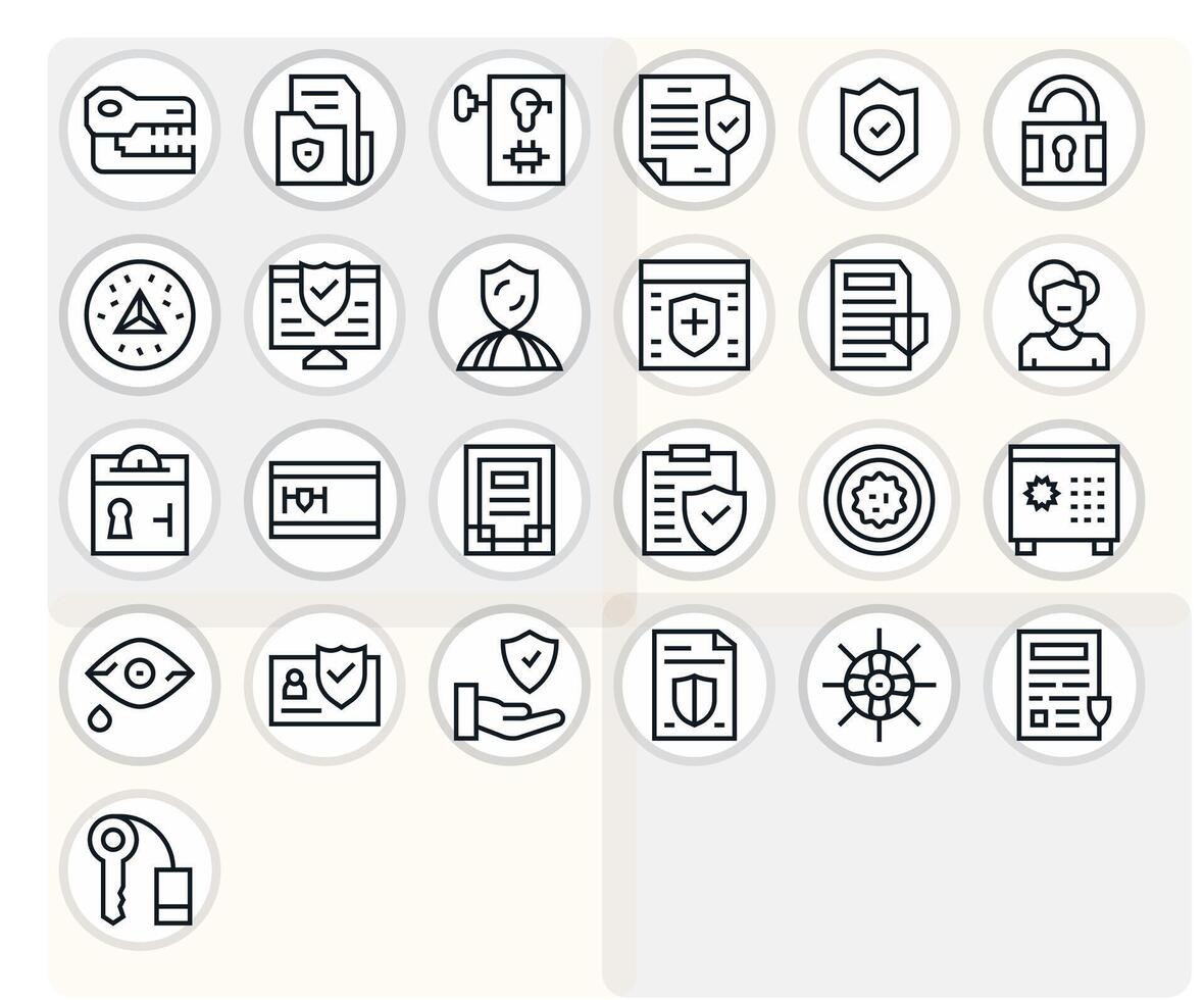 protegido datos esencial conjunto incluso 25 píxel optimizado regular línea retina Listo íconos vector