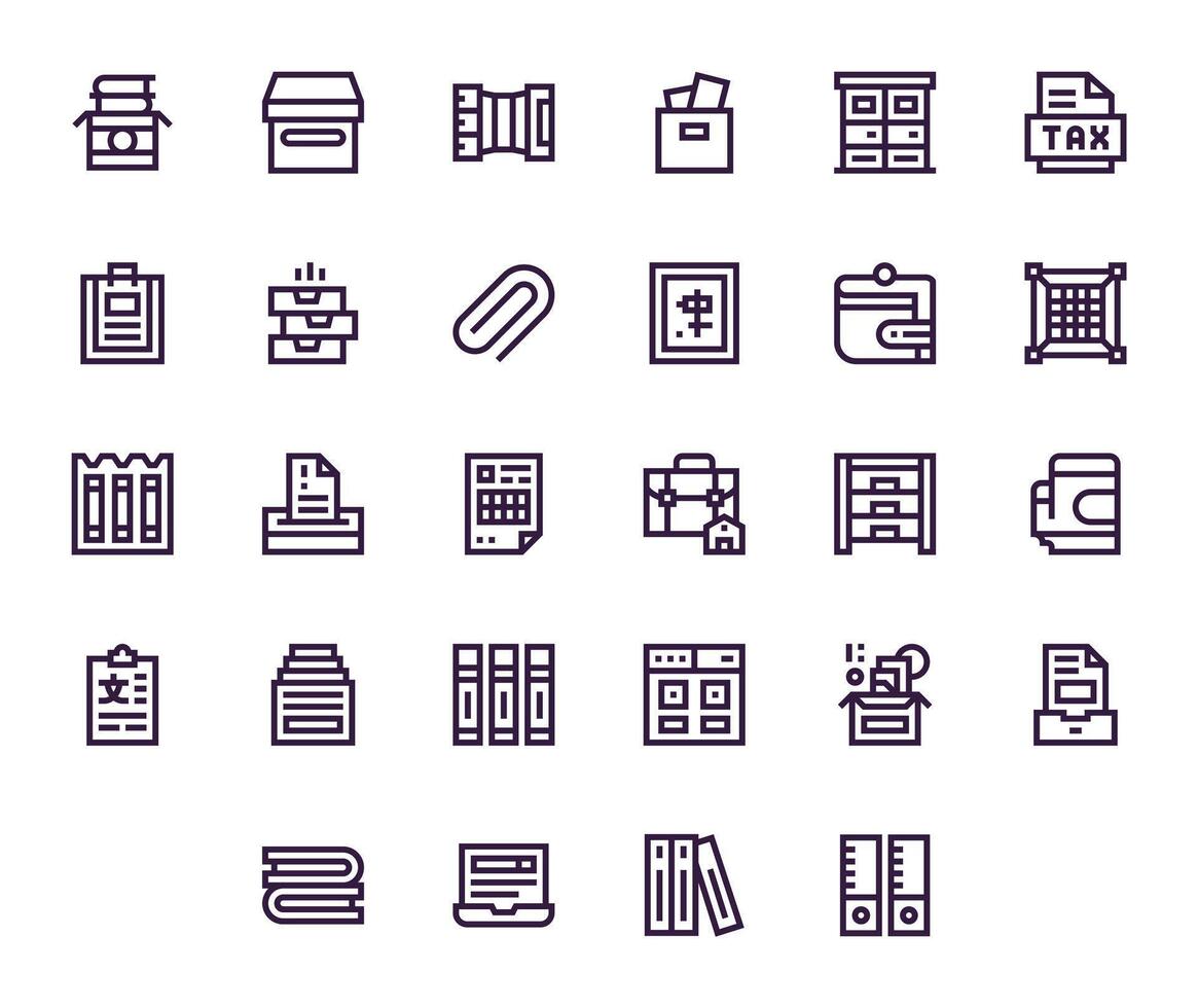 Filing Scalable Set featuring 28 Editable Bold Line 64x64 Icons vector