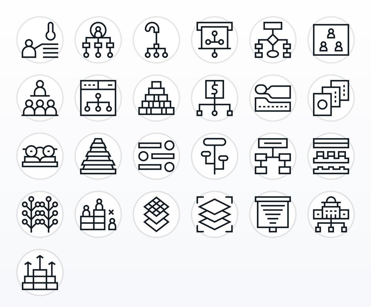 Hierarchy Comprehensive Bundle with 25 Editable Regular Line 128x128 Icons vector