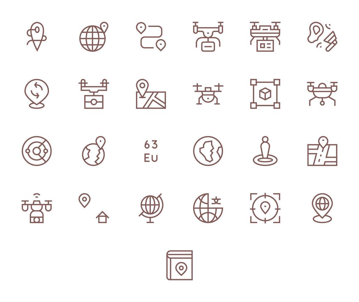 25 Regular Line Icons for Mapping in crisp Retina Ready Detail Enhanced resolution vector