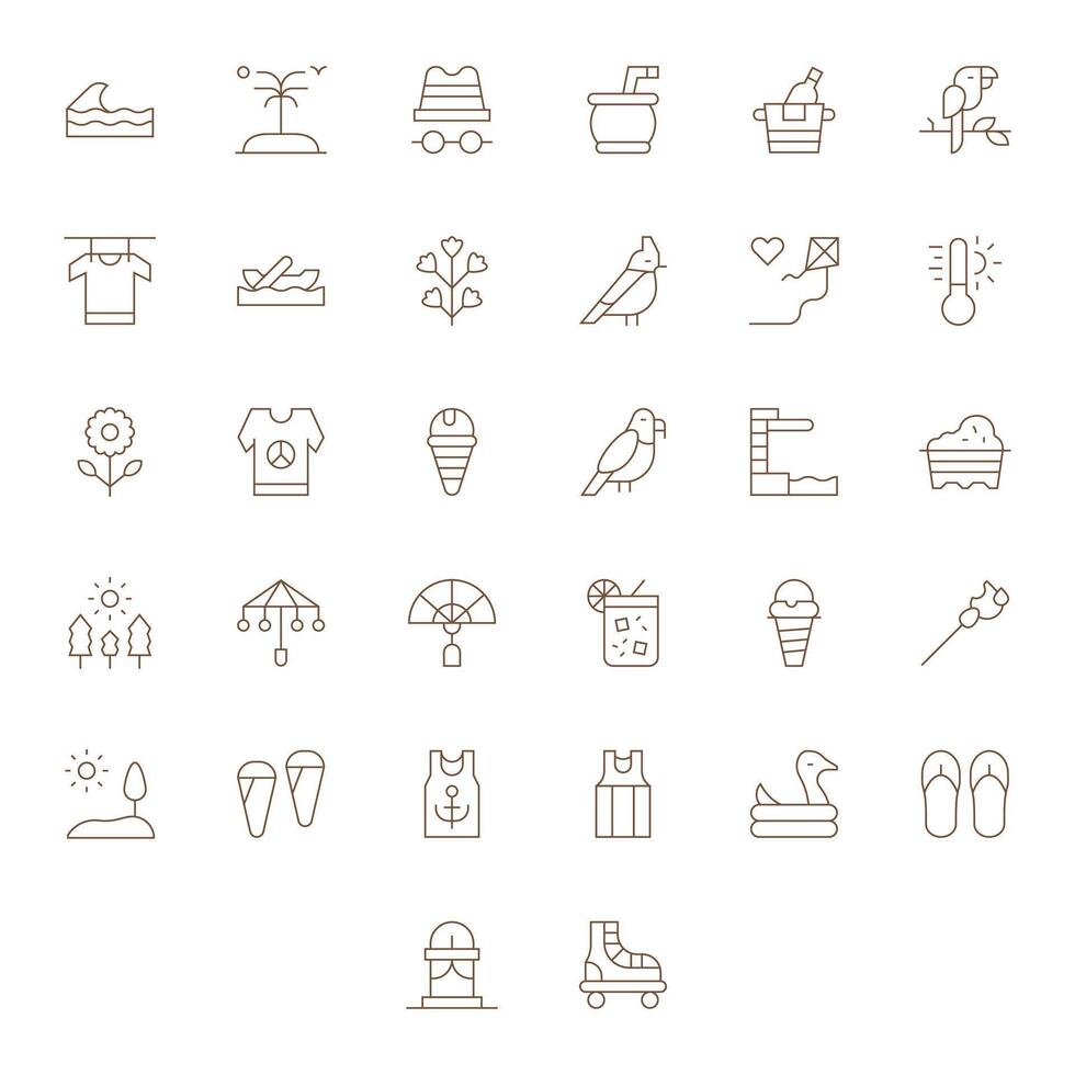 32 Icons for Summer optimized in PIXEL Perfect 256x256 Thin Line resolution vector