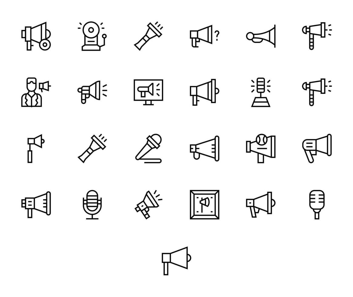 25 Icons for Public Address optimized in Pixel Aligned 128x128 Regular Line resolution vector