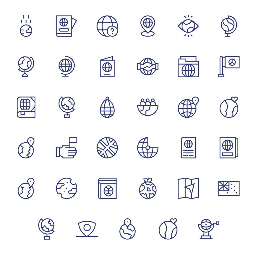 World Professional Set with 35 Regular Line Grid Fitted High Resolution Icons vector