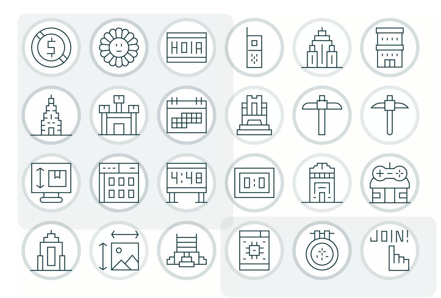 Pixel Comprehensive Bundle with 24 Display Perfect Thin Line Retina Ready Icons vector