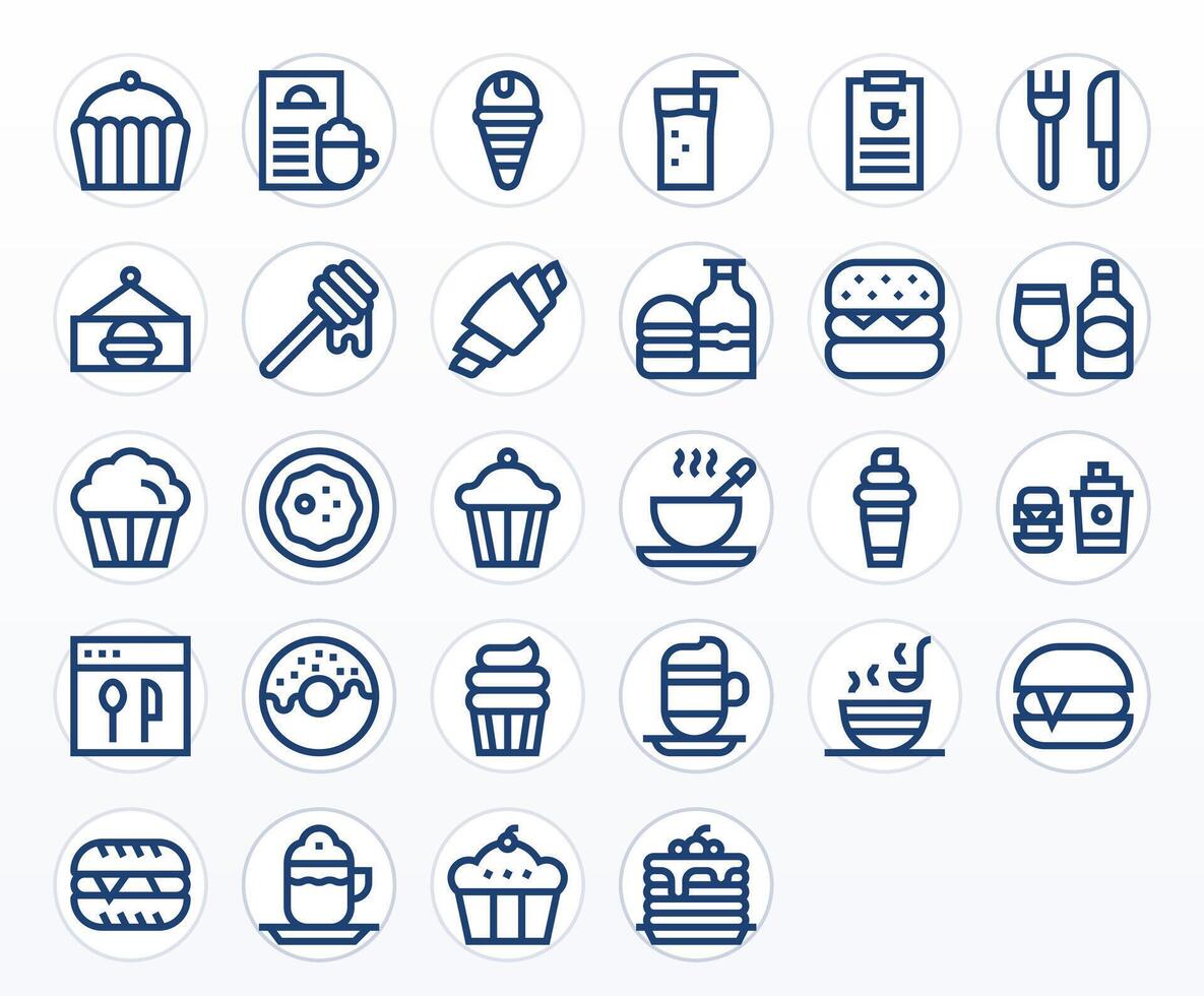 28 256x256 Bold Line Icons for Cafe Menu with Editable precision vector