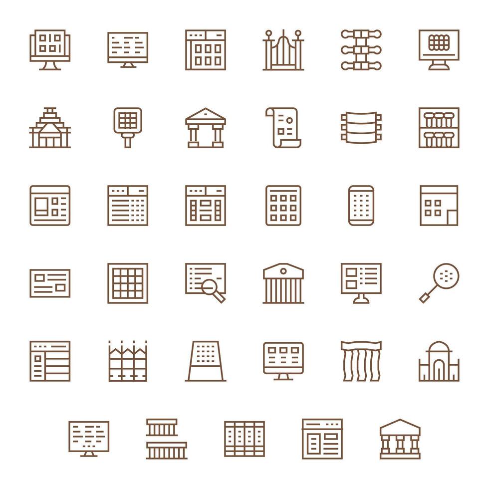 35 regular línea píxel Perfecto íconos para columnas gráficos vector