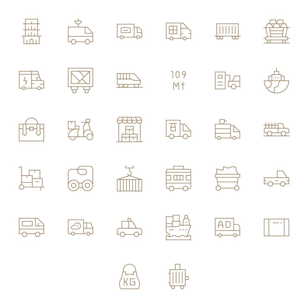 Freight Icon Library with 32 Thin Line 128x128 Pixel Optimized Designs vector