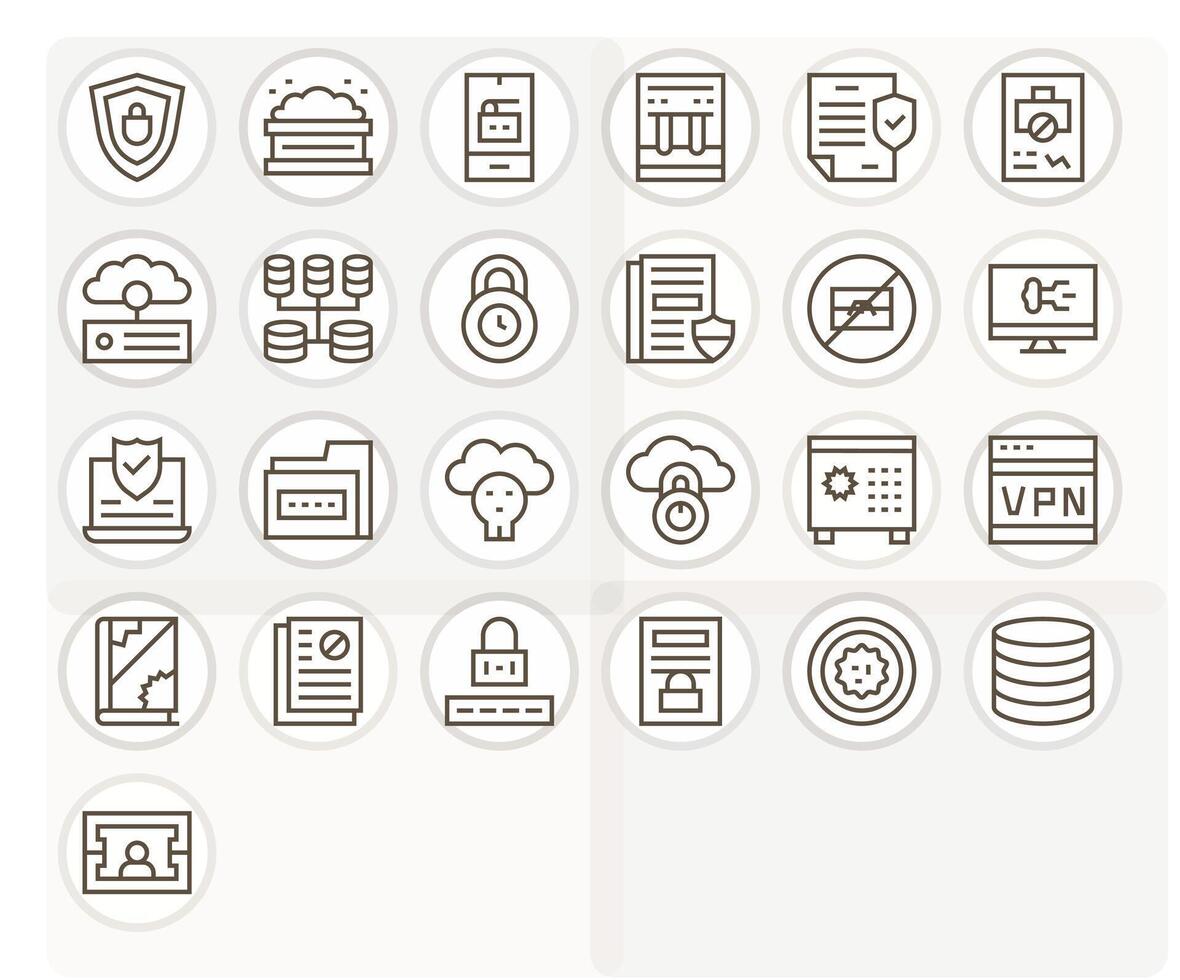 25 Regular Line Editable 64x64 Icons from Data Security Suite vector