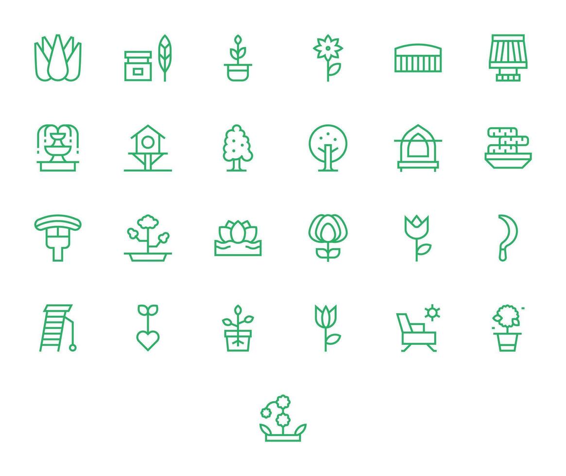 25 Pixel Aligned Icons themed around Garden in 128x128 Regular Line format vector
