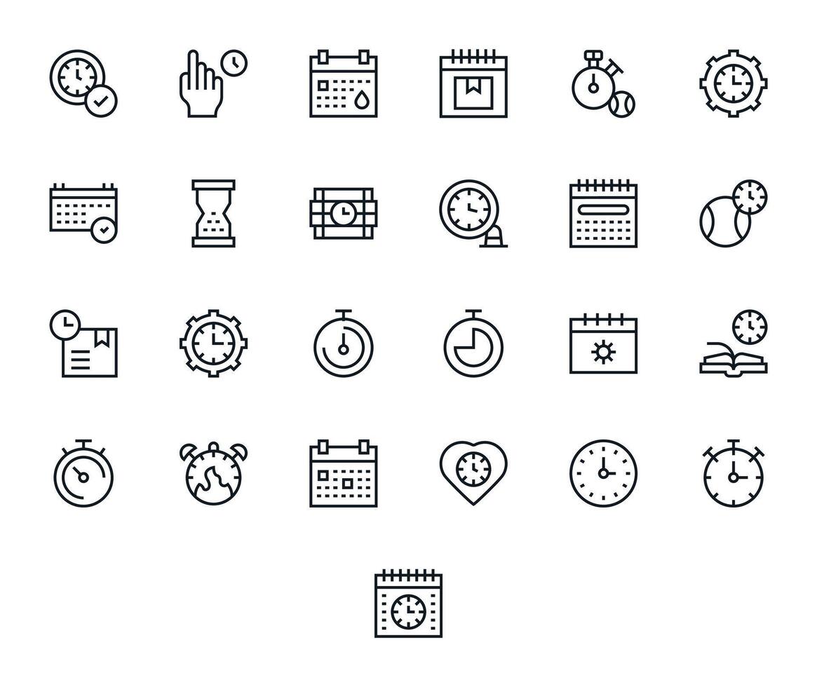 Deadline Icon Set with 25 Regular Line 128x128 Pixel Aligned Graphics vector