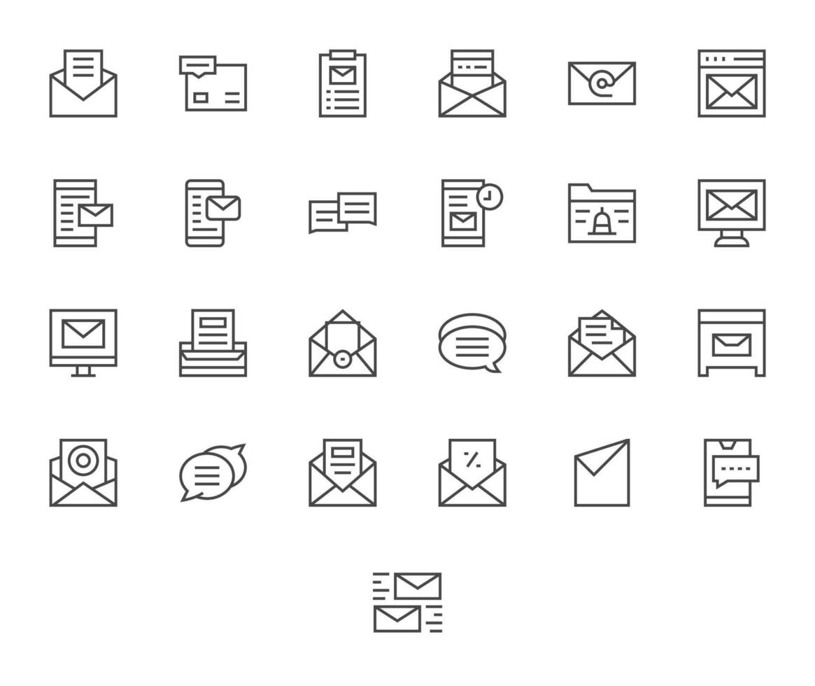 bandeja de entrada icono conjunto con 25 regular línea alto resolución píxel alineado gráficos vector