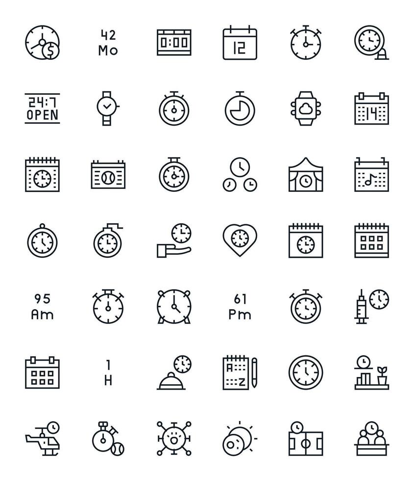 42 alto resolución íconos para hora en monitor Perfecto regular línea formato vector