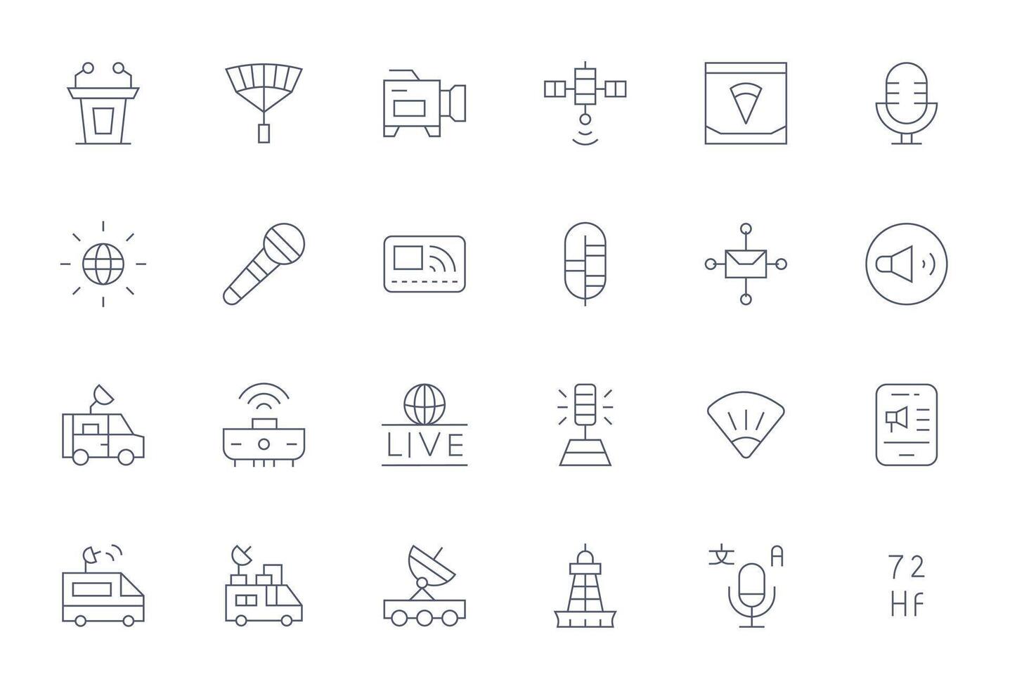 24 64x64 Thin Line Icons optimized for Broadcasting Display Perfect display vector