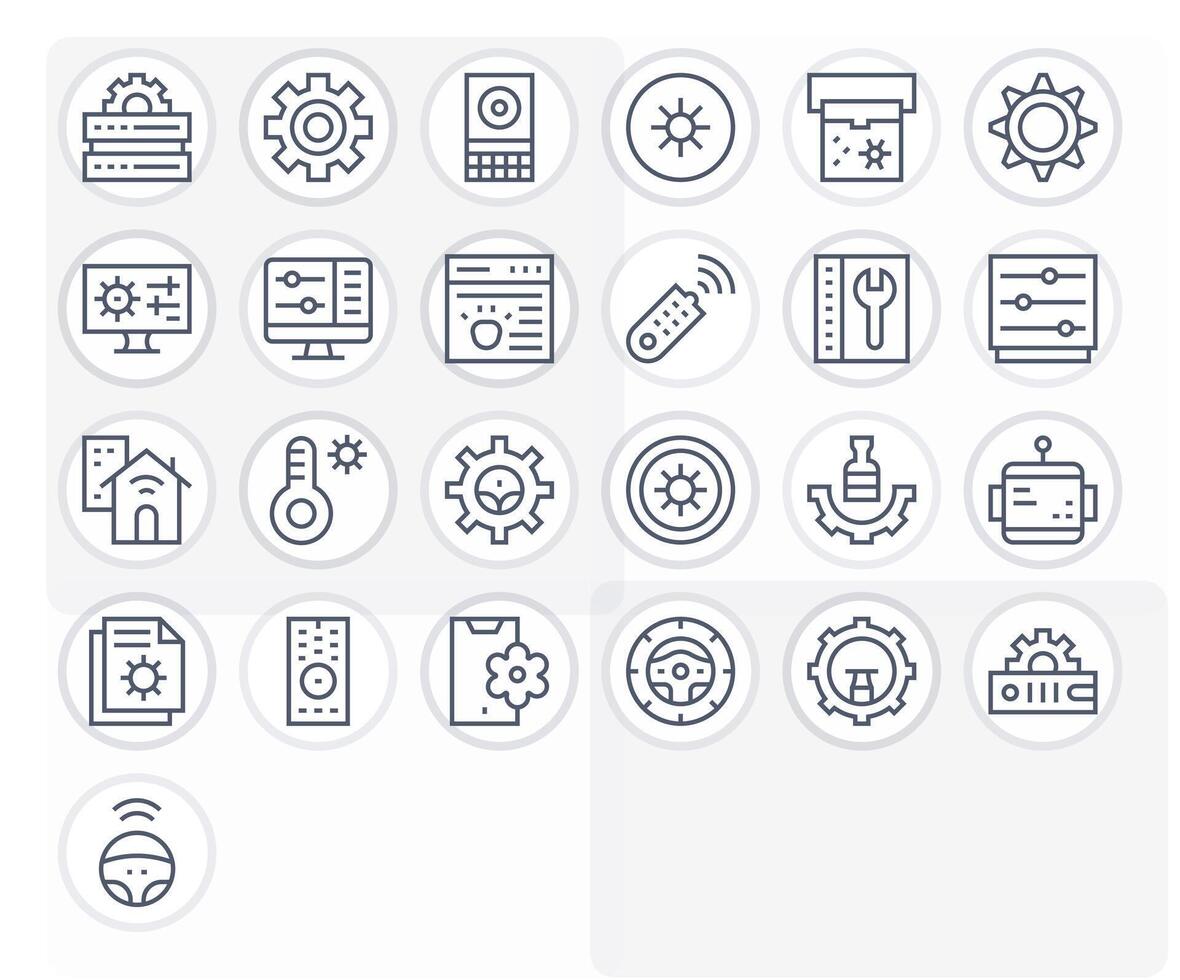 25 Icons for Control Panel featuring High Resolution Detail Enhanced Regular Line Graphics vector
