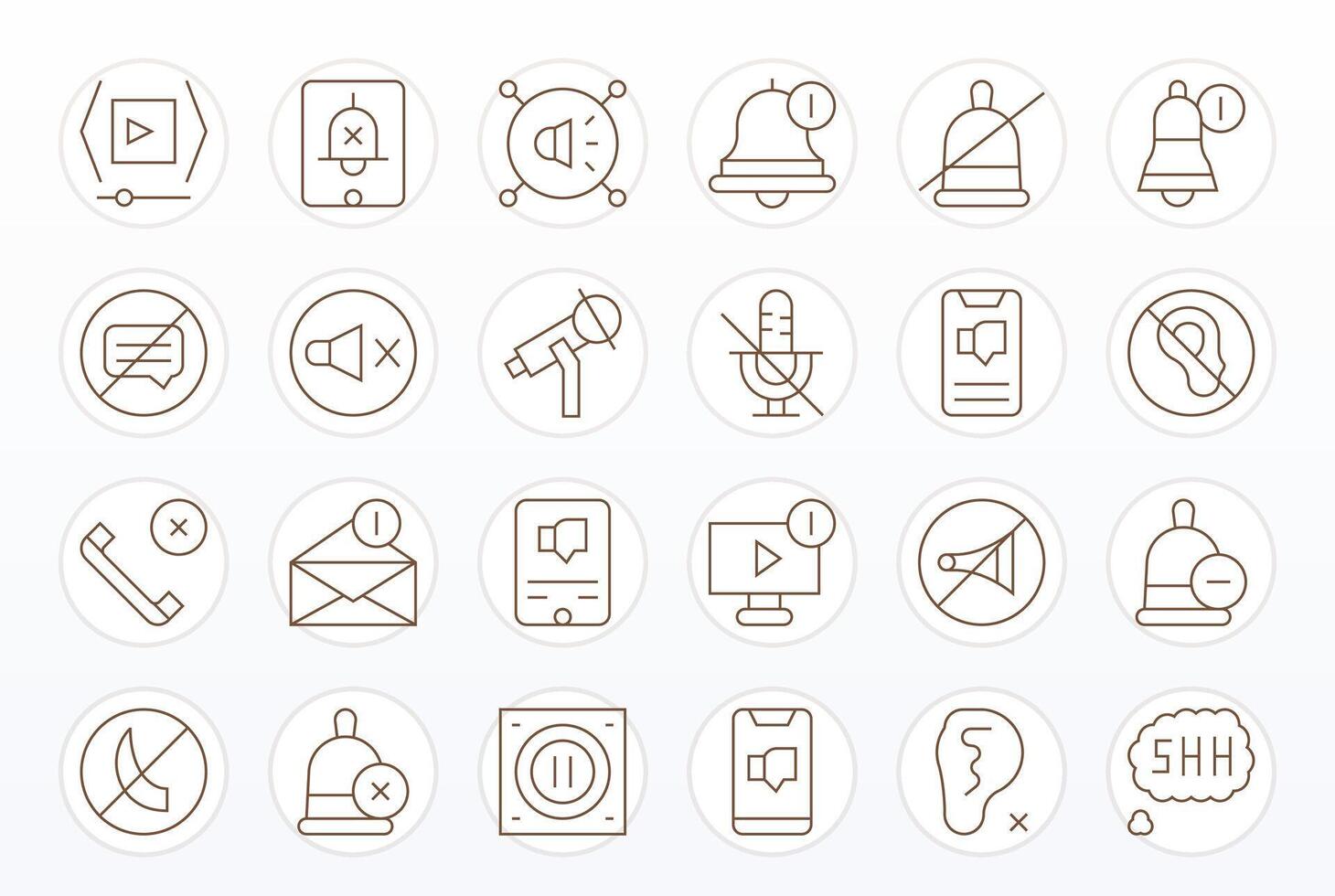 24 Icons for Mute featuring 128x128 Pixel Optimized Thin Line Graphics vector