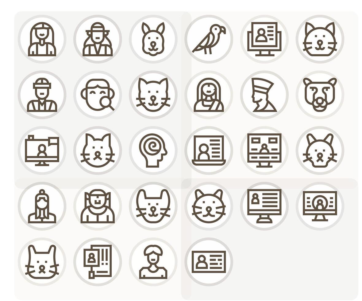 Profile View Icon Toolkit featuring 28 Display Perfect 64x64 Bold Line elements vector