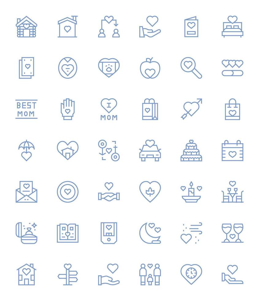 42 píxel alineado íconos temática alrededor amor en alto resolución regular línea formato vector