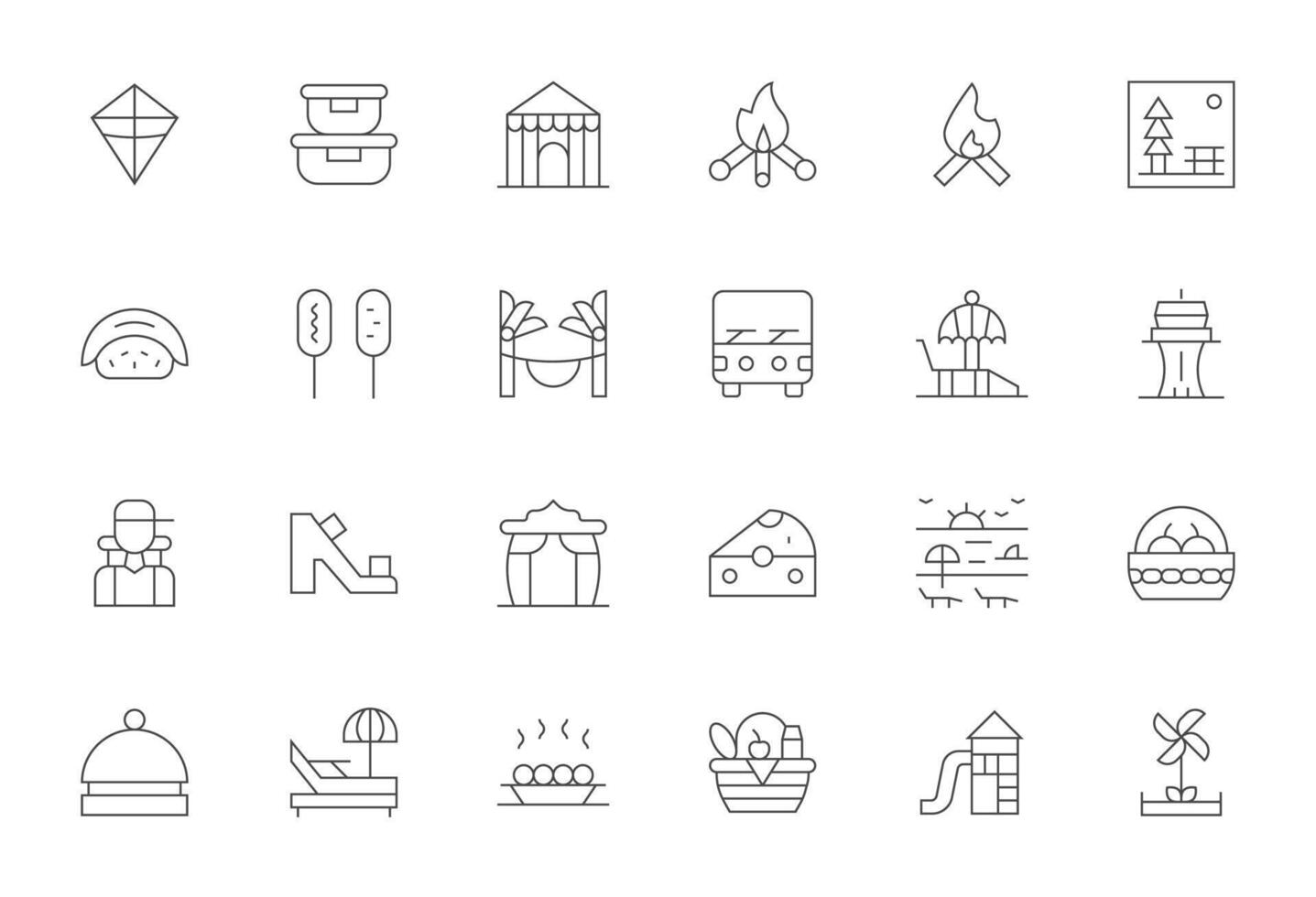24 Icons for Picnic optimized in Pixel Optimized 64x64 Thin Line resolution vector