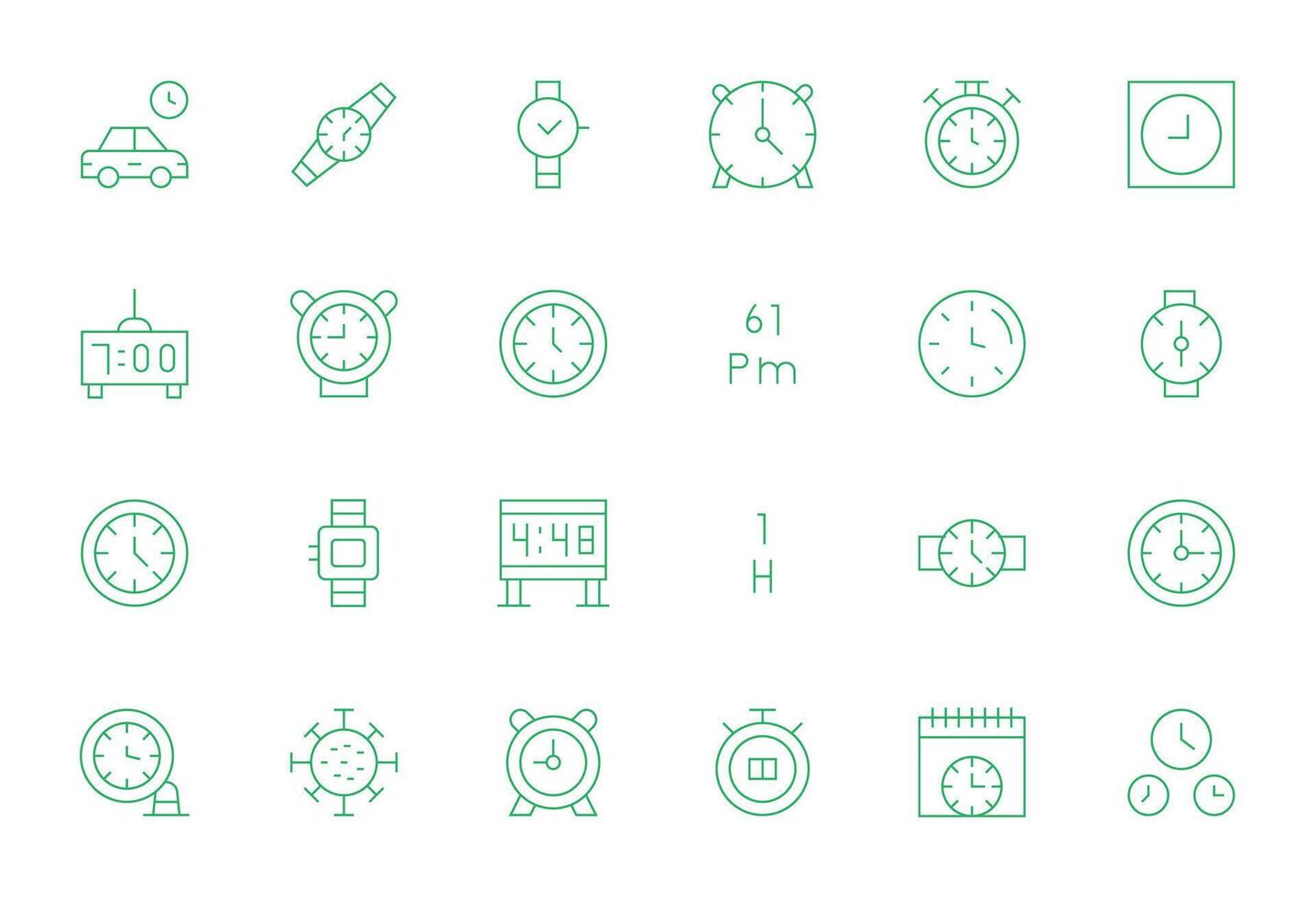 Hour Comprehensive Bundle with 24 Pixel Optimized Thin Line High Resolution Icons vector