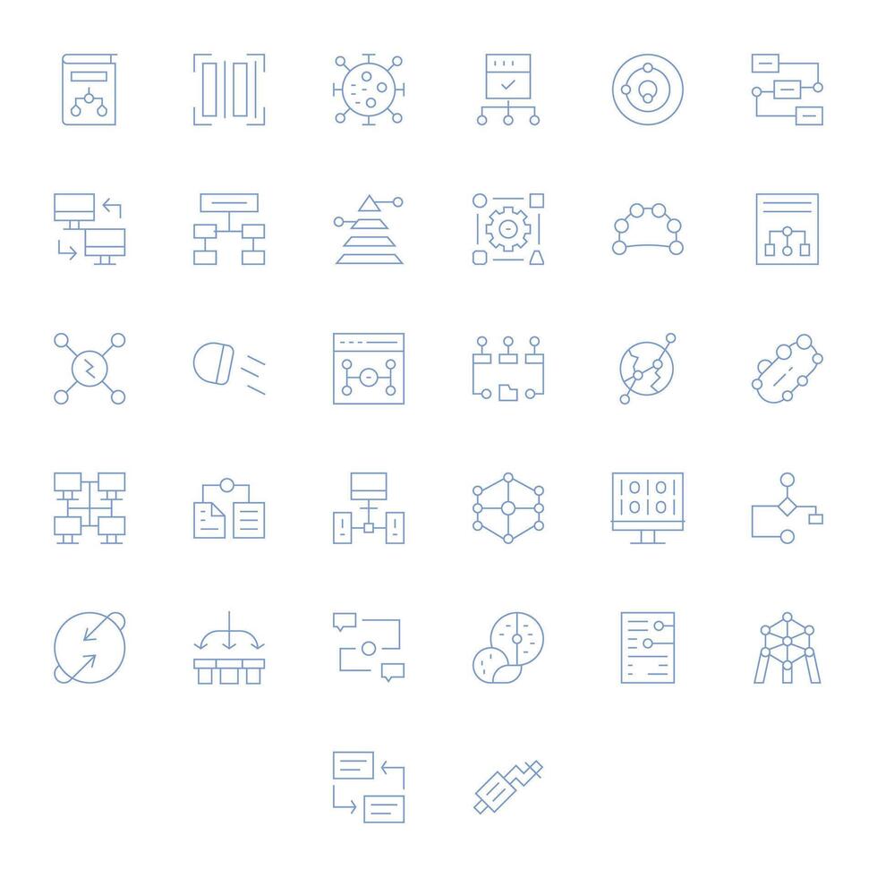 32 64x64 Icons for Data Flow in Display Perfect Thin Line Format vector