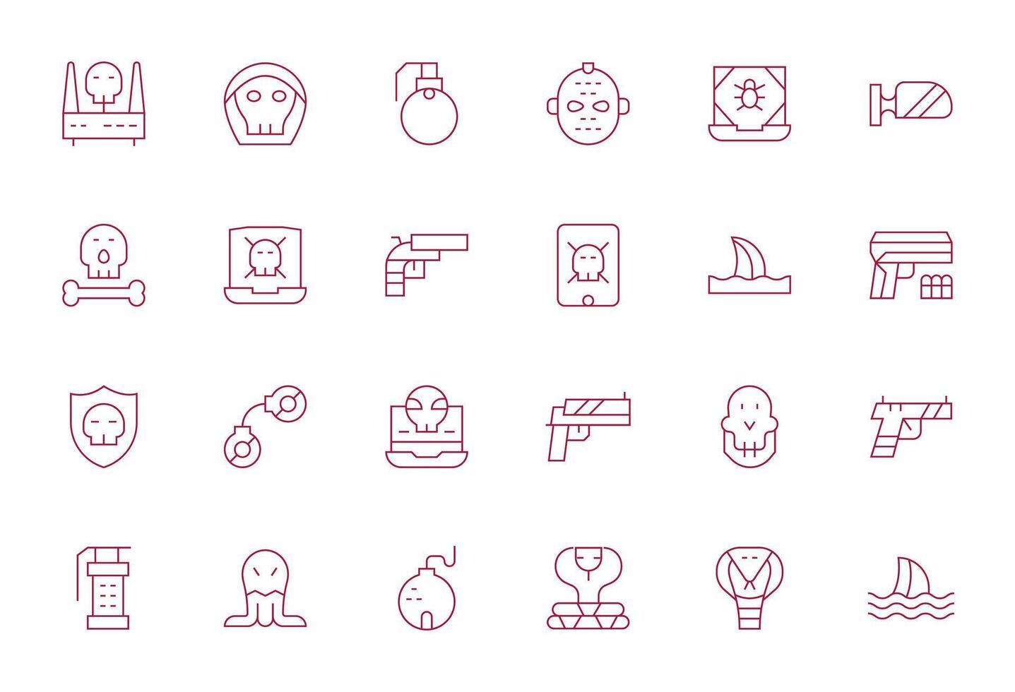 Threat Comprehensive Bundle with 24 Pixel Optimized Thin Line High Resolution Icons vector
