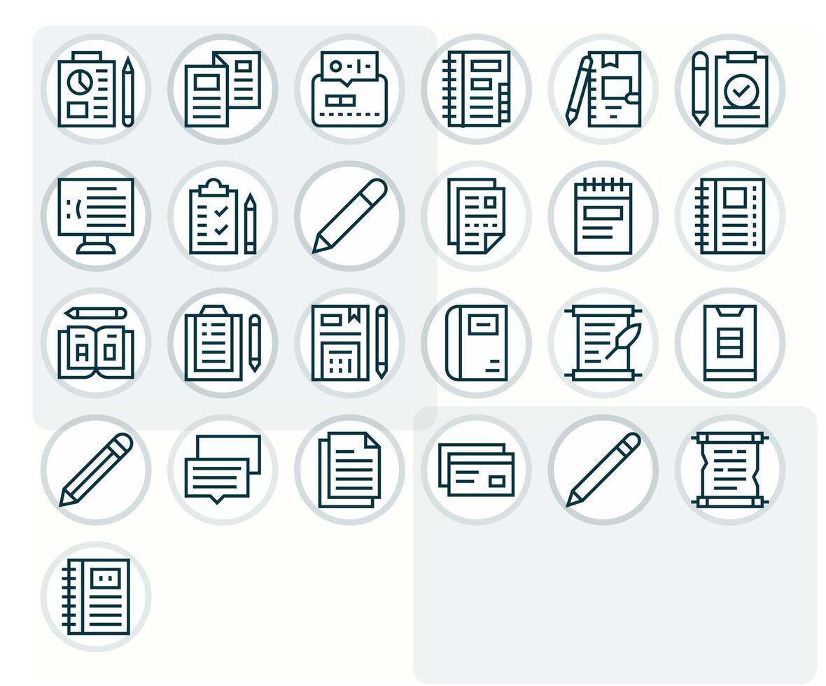 25 Icons for Notepad featuring 128x128 Pixel Aligned Regular Line Graphics vector