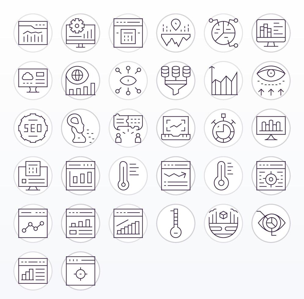 Analytics Ultimate Package with 32 128x128 Thin Line Detail Enhanced Icons vector