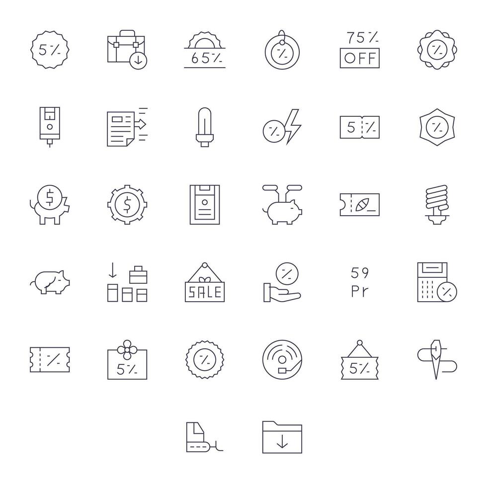 Saving Complete Package with 32 256x256 Thin Line Pixel Aligned Icons vector